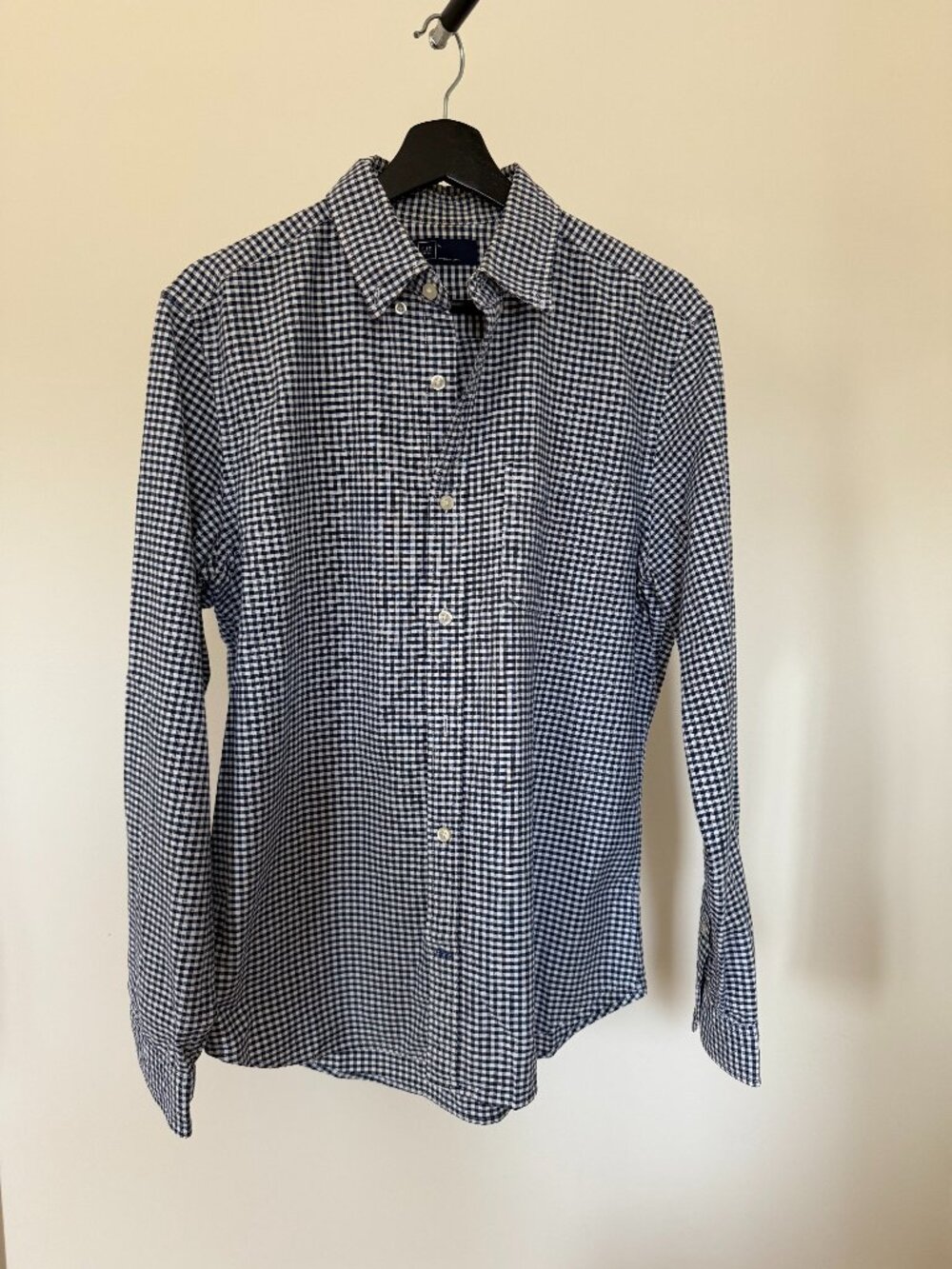 GAP Men's Blue White Gingham Button Up Shirt Medium 100% Cotton Long Sleeve